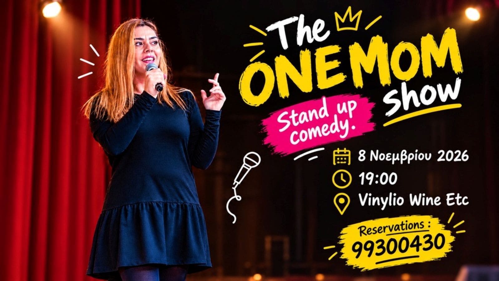 The One MOM Show – Stand Up Comedy in Limassol, Vinylio Wine Etc